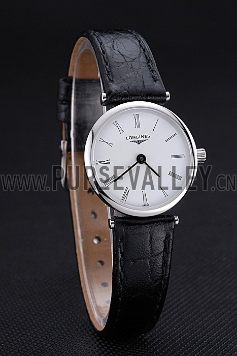 Longines La Grande Classique White Dial Black Leather Band Femme 622128