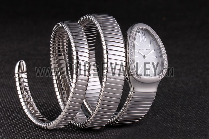 Bvlgari Serpenti 23mm White Dial Stainless Steel Case With Diamonds Double Steel Bracelet