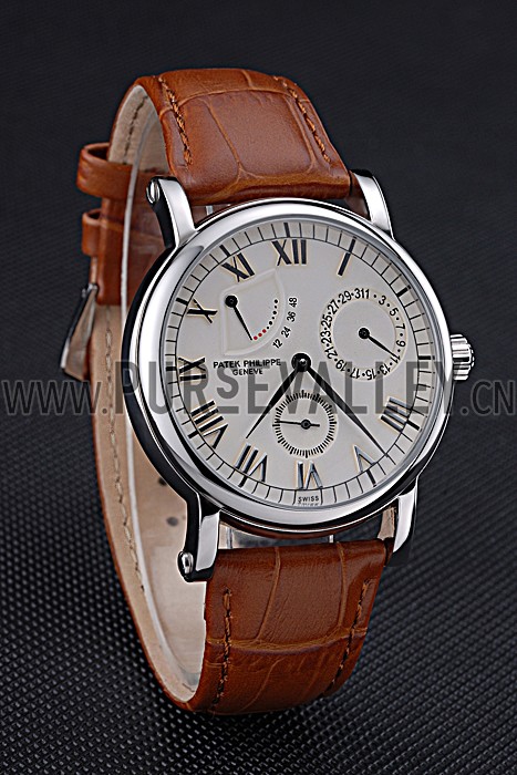 Patek Philippe Geneve Complications White Dial Stainless Steel Brown Leather Band 622142