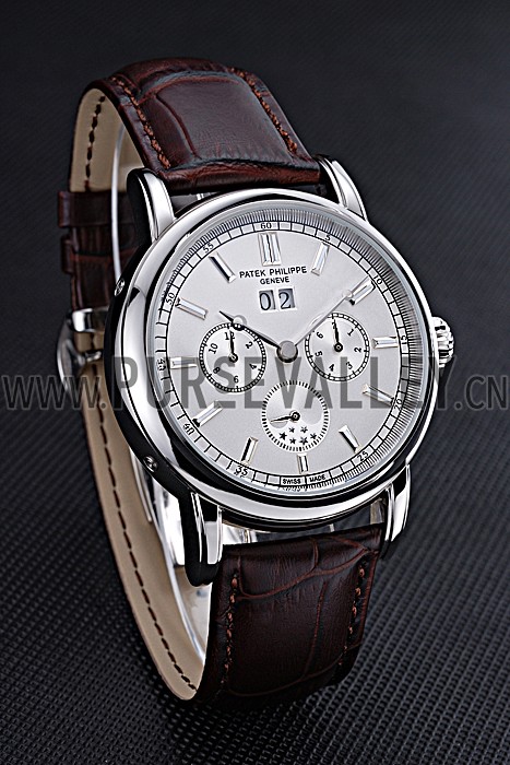 Patek Philippe Geneve Grand Complications White Dial Stainless Steel Bezel Brown Leather Band 622151