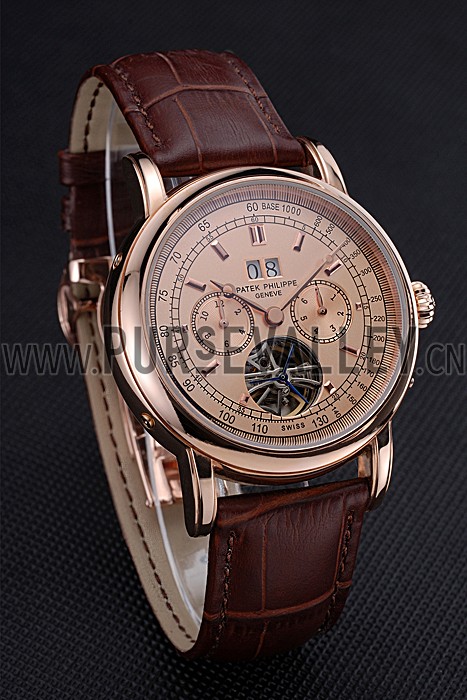 Patek Philippe Geneve Grand Complications Rose Dial Tourbillon Brown Leather Band 622158