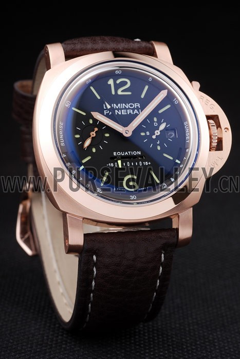 Panerai Luminor Rose Gold Case Black Dial Dark Brown Leather Strap