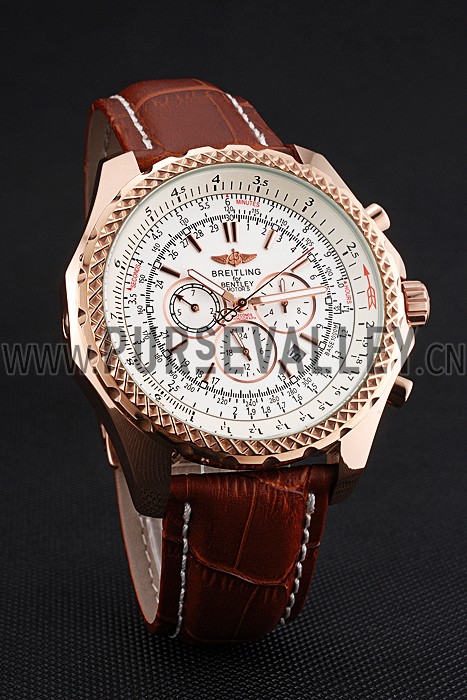 Breitling Bentley Motors Speed Gold Case White Dial Brown Leather Bracelet 622233