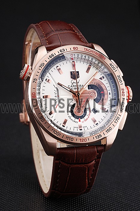 Tag Heuer Carrera Rose Gold Case White Dial Brown Leather Strap 98244