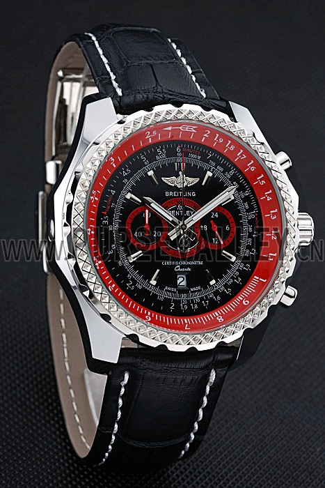 Breilting Bentley Supersports Black And Red Dial Black Leather Bracelet 622430