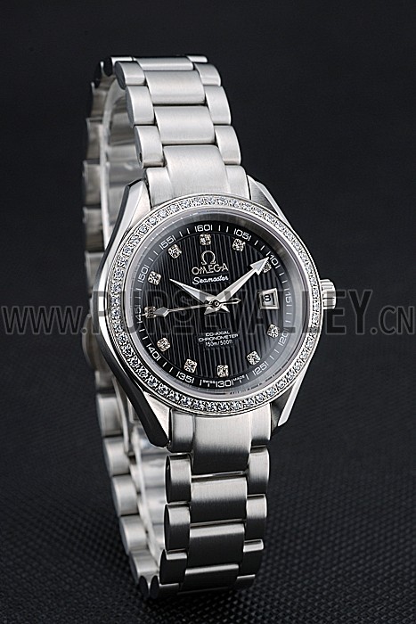 Omega Seamaster Aqua Terra Black Dial Diamond Case Stainless Steel Bracelet 622449