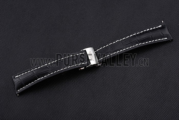 Breitling Black Leather White Stitching Bracelet 622482