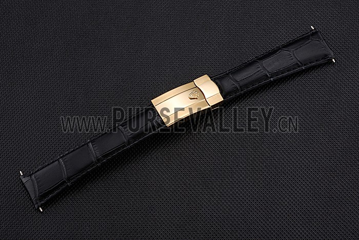 Rolex Black Leather with Gold Clasp Bracelet 622496