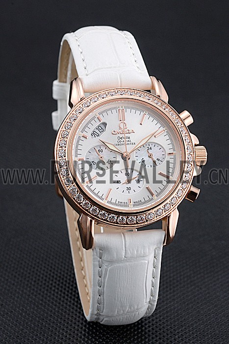 Omega Speedmaster Chronograph White Dial Gold Diamond Case White Leather Bracelet 622455