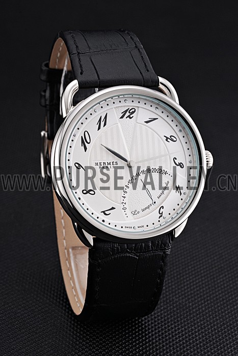Hermes Classic Croco Leather Strap White Dial 801403
