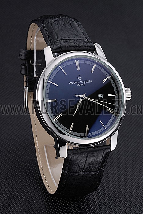 Vacheron Constantin Patrimony Contemporary Silver Case Black Dial Black Leather Strap 622306
