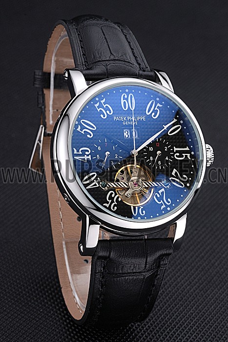 Patek Philippe Grand Complications Stainless Steel Case Black Dial Roman Numerals Black Leather Bracelet 622256