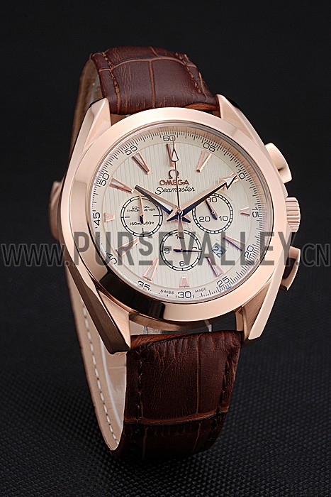 Omega Seamaster Aqua Terra Chronograph Ivory Dial Gold Case Brown Leather Bracelet 622530