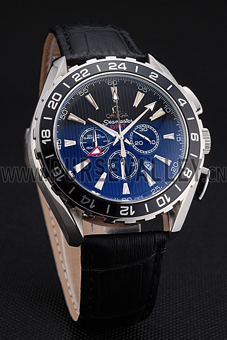 Omega Seamaster Aqua Terra Chrono GMT Blue Dial Black Leather Bracelet 622535