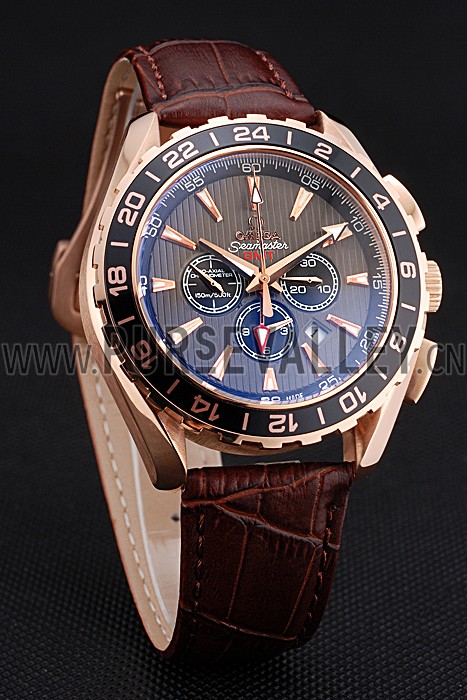 Omega Seamaster Aqua Terra Chrono GMT Teak-Grey Dial Brown Leather Bracelet 622536