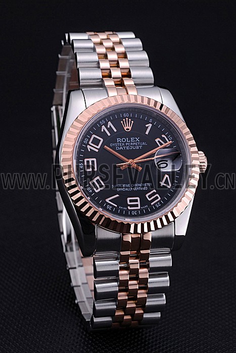 Rolex DateJust Black Dial Stainless Steel and Gold Bracelet 622545