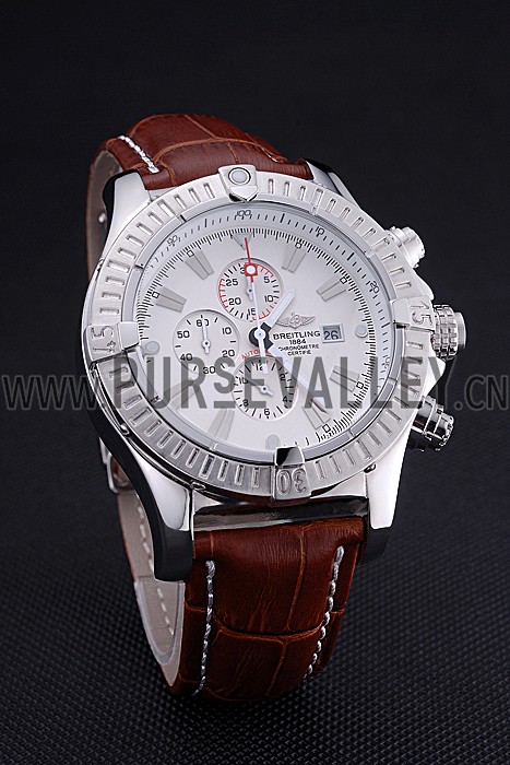 Breitling Chronomat Evolution White Dial Brown Leather Bracelet 622517