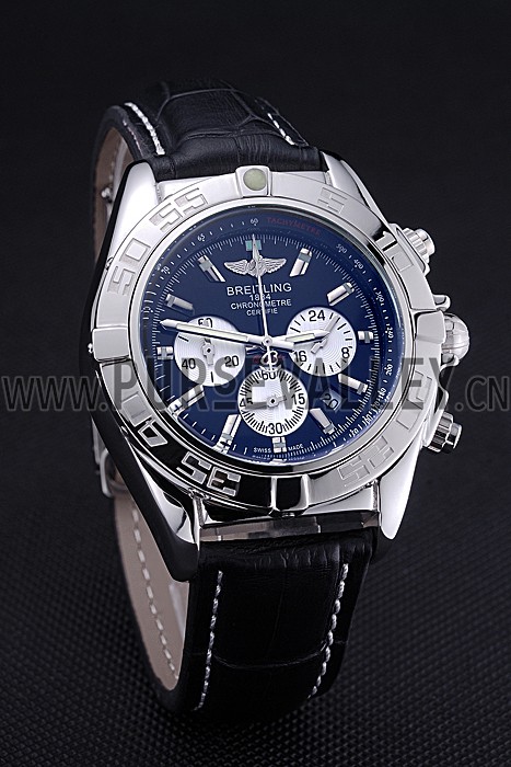 Breitling Chronomat 44 Black Dial with White Subdials Black Leather Bracelet 622511