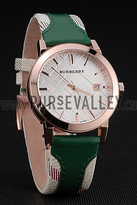 Burberry The City Classic Silver Dial Green Bracelet 622564