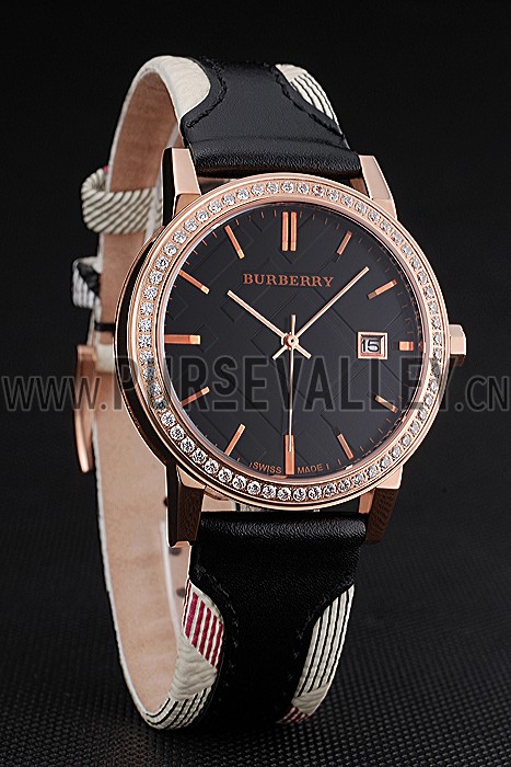 Burberry The City Classic Diamonds Case Black Dial Black Bracelet 622569