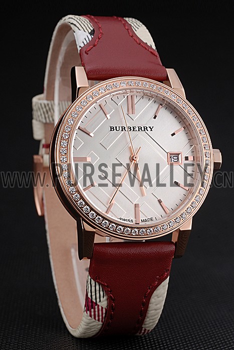 Burberry The City Classic Diamonds Case Silver Dial Red Bracelet 622570