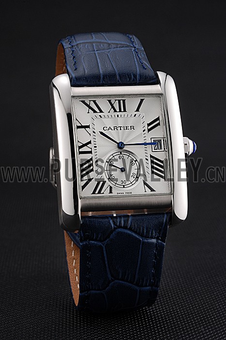 Cartier Tank MC White Dial Stainless Steel Case Blue Leather Strap 622575