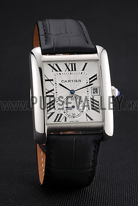 Cartier Tank MC White Dial Stainless Steel Case Black Leather Strap 622576