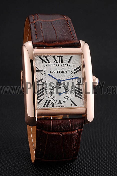 Cartier Tank MC White Dial Gold Case Brown Leather Strap 622578