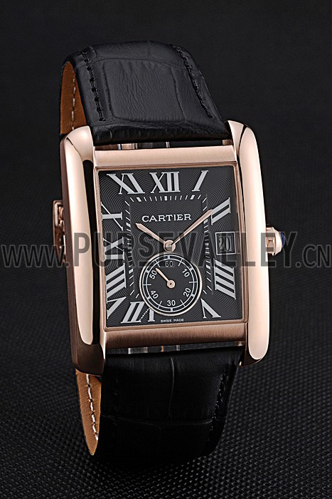 Cartier Tank MC Black Dial Gold Case Black Leather Strap 622580