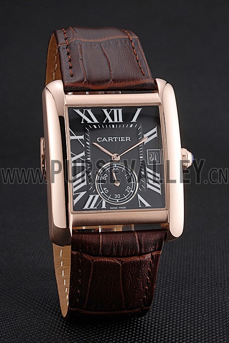 Cartier Tank MC Black Dial Gold Case Brown Leather Strap 622582
