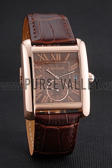 Cartier Tank MC Brown Dial Gold Case Brown Leather Strap 622583