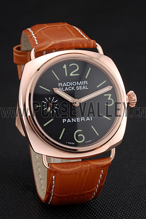 Panerai Radiomir Rose Gold Case Black Dial Brown Leather Strap 98134