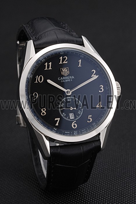 Tag Heuer Carerra Calibre 6 Black Dial Stainless Steel Bezel Black Leather Band 622162
