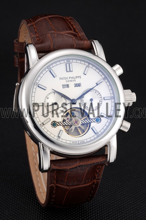 Patek Philippe Grand Complications Stainless Steel Case White Dial Brown Leather Bracelet 622260