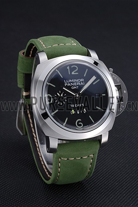 Panerai Luminor GMT Stainless Steel Bezel Green Leather Bracelet 622318