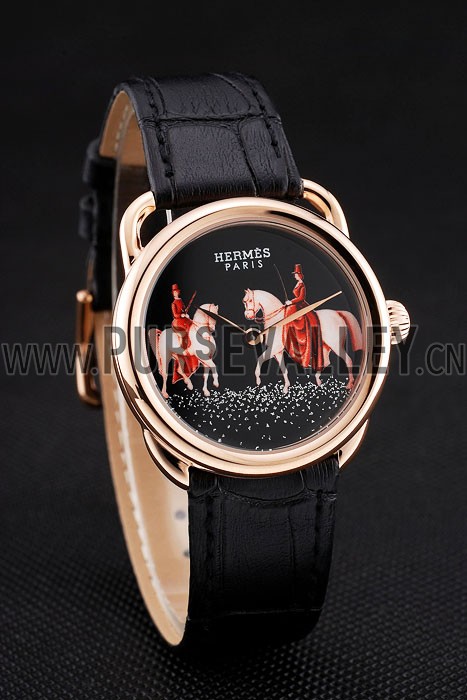 Hermes Classic Croco Leather Strap Black Dial 801398