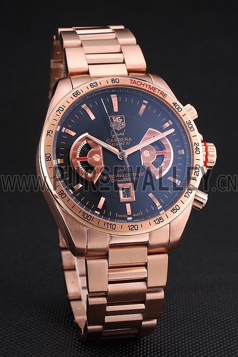 Tag Heuer Grand Carrera Rose Gold Bracelet Black Dial 801438