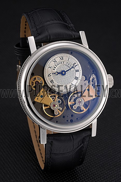 Breguet Duo Tourbillon Silver Case White Dial Black Leather Bracelet 622622