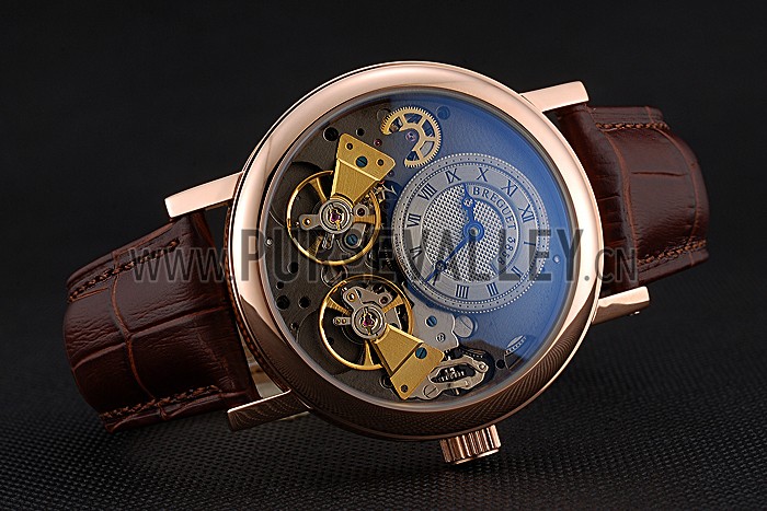 Breguet Duo Tourbillon Gold Case Beige Dial Brown Leather Bracelet 622625
