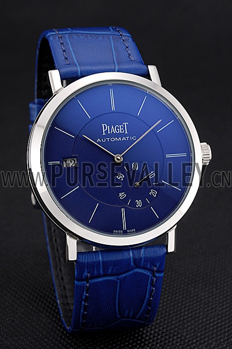 Piaget Altiplano Silver Case Blue Dial Blue Leather Bracelet 622630