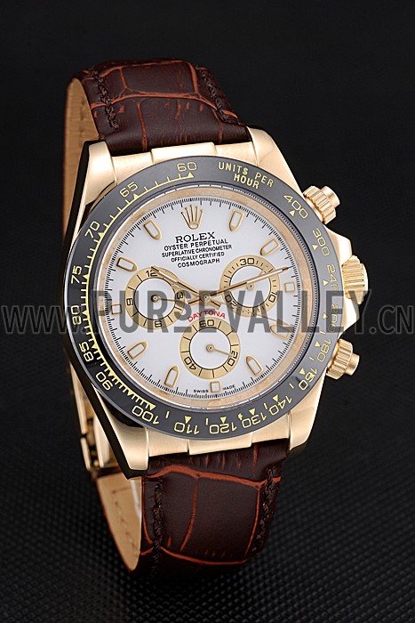 Rolex Cosmograph Daytona Gold Case White Dial Brown Leather Bracelet 622633