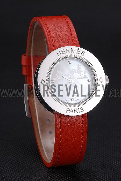 Hermes Classic MOP Dial Red Leather Strap