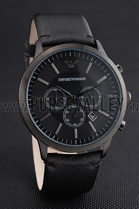 Emporio Armani Classic Chronograph Black Dial Black Leather Bracelet 622340