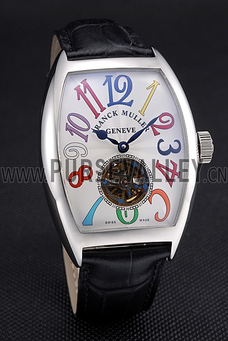 Franck Muller Casablanca Black Croco Leather Strap White Dial 80280