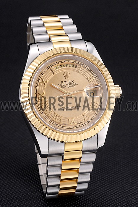 Rolex Day-Date Two Tone Stainless Steel 18k Gold Plated Gold Dial