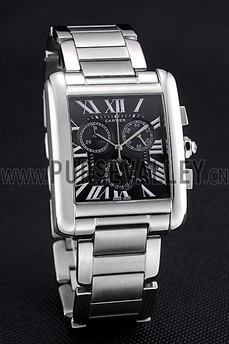 Cartier Tank MC Black Dial Stainless Steel Case And Bracelet 622698