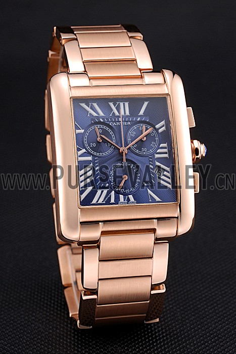 Cartier Tank MC Navy Dial Rose Gold Case And Bracelet 622704