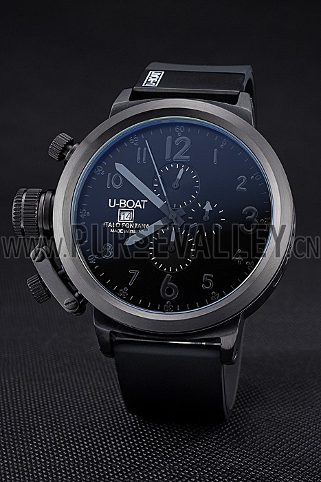 U-Boat Flightdeck Black Dial Black Steel Case Black Rubber Bracelet 622713