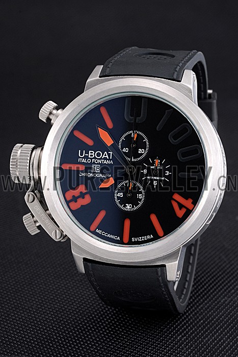 U-Boat 1001 Orange On Black Dial Stainless Steel Case Rubber Bracelet 622716