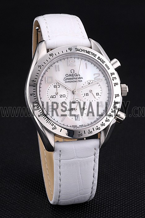 Omega Speedmaster Chronograph White Dial White Leather Bracelet 622452
